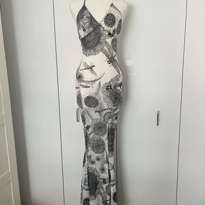 Norma Kamali Black and White Floral Maxi Dress